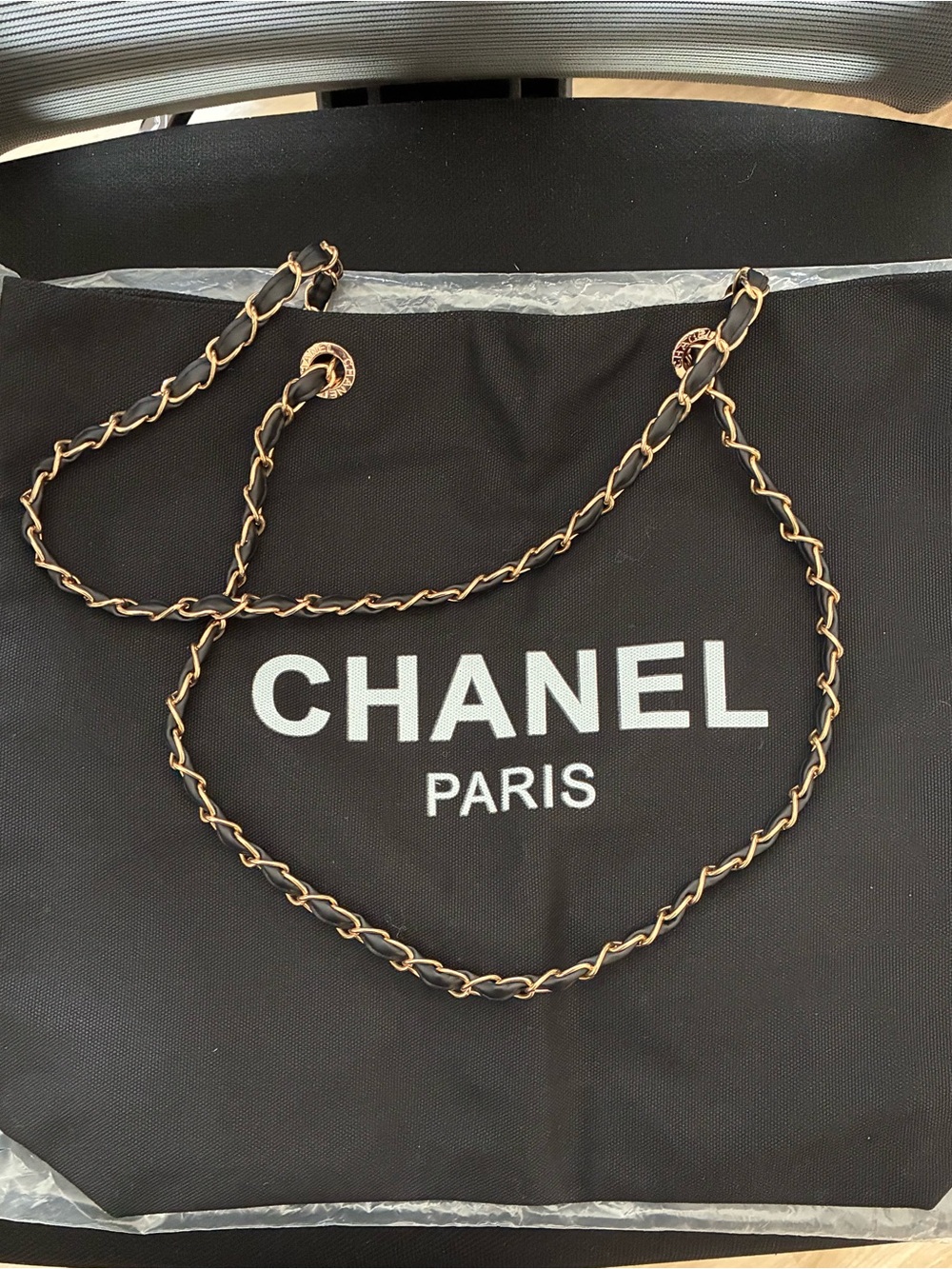 Chanel Black Tote with Gold-Tone Chain Detail